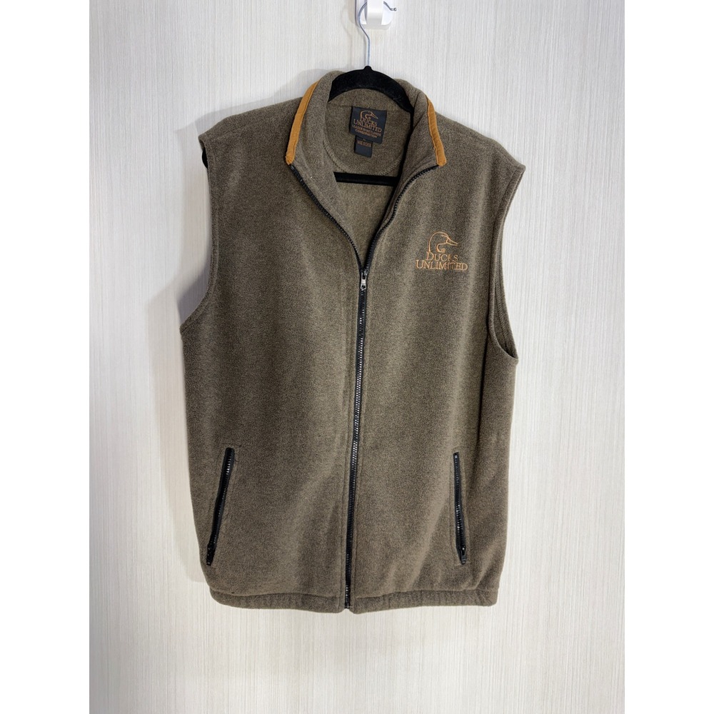 Ducks Unlimited Mens Fleece Vest Brown Full Zip Embroidered Logo Large RN90860